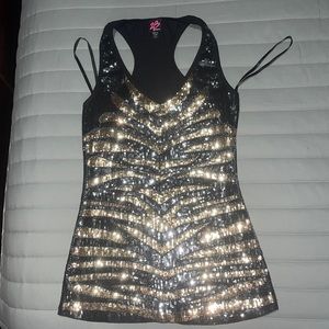 2b Bebe XS sequin shirt gold and black.